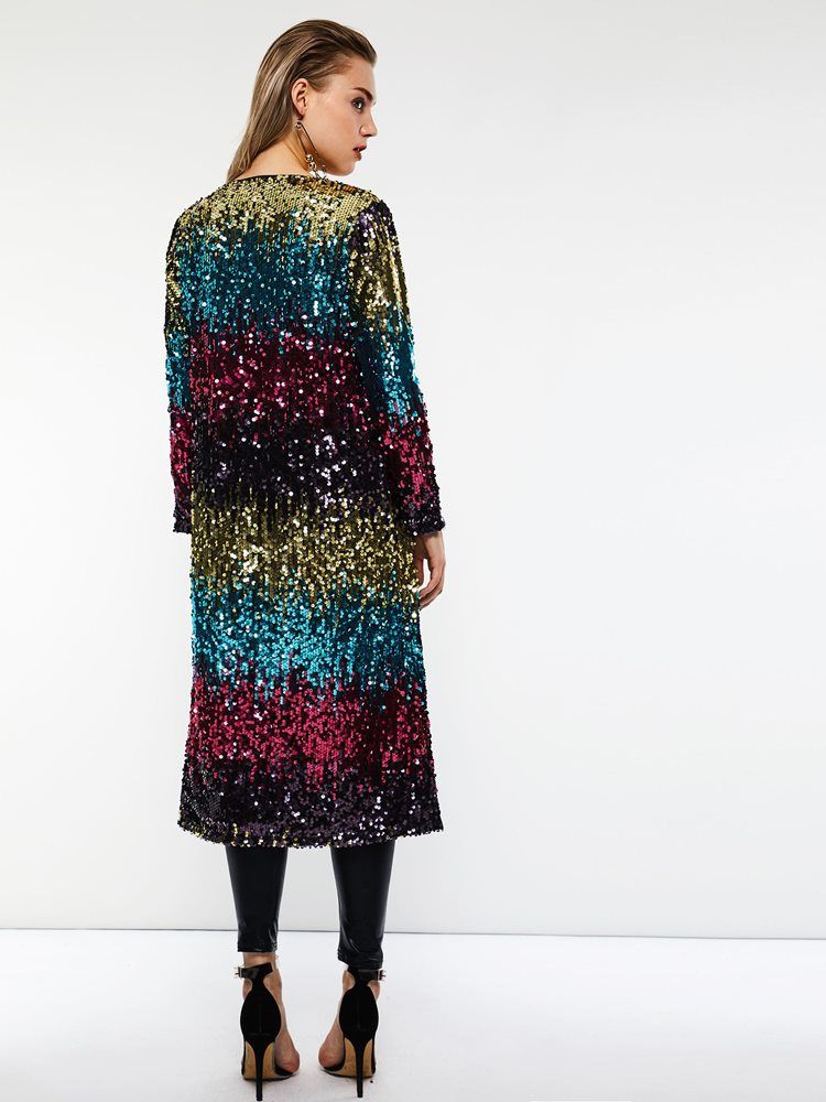 Pardessus D'automne Mi-long À Sequins Enveloppés Pour Femmes