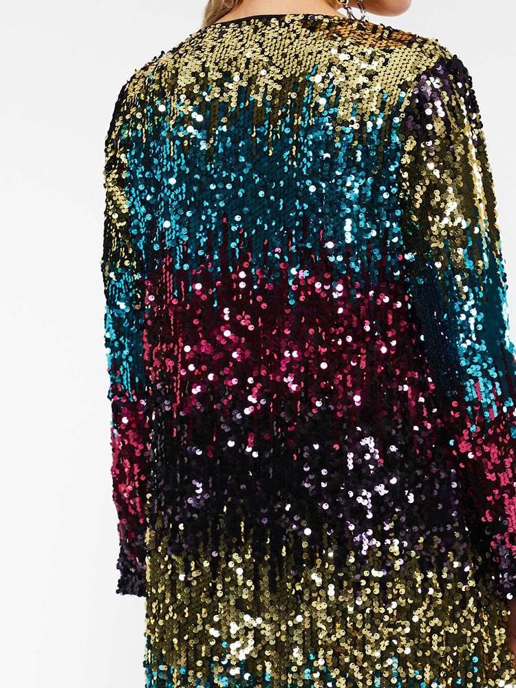 Pardessus D'automne Mi-long À Sequins Enveloppés Pour Femmes