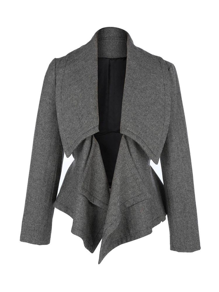 Veste À Lacets Unie À Revers Lâche Pour Femme