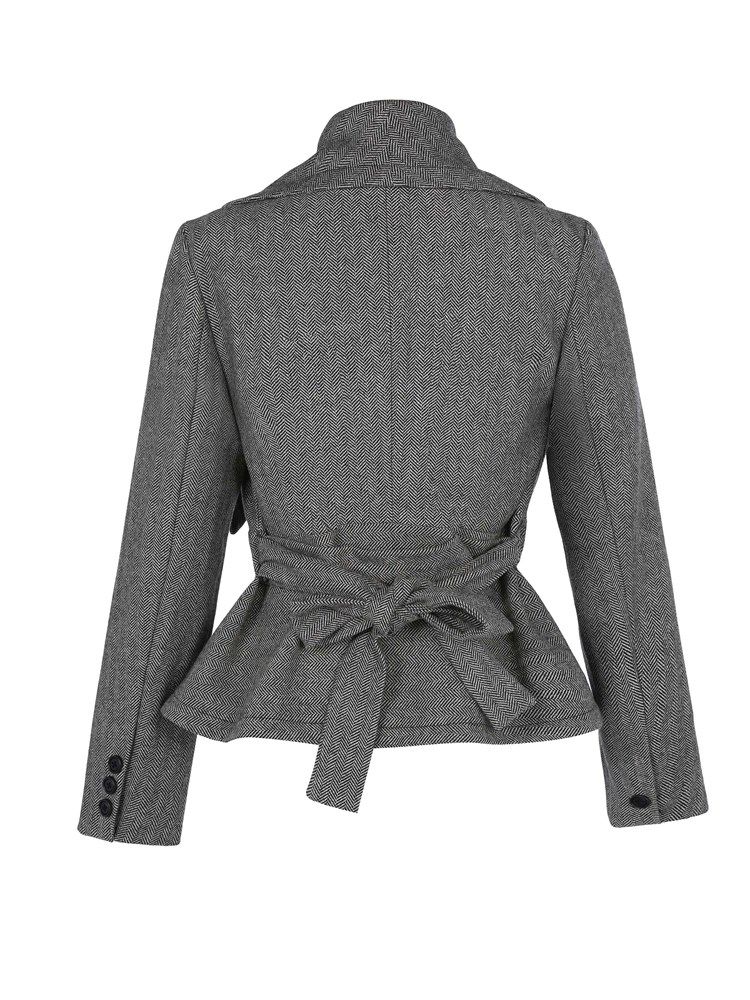 Veste À Lacets Unie À Revers Lâche Pour Femme