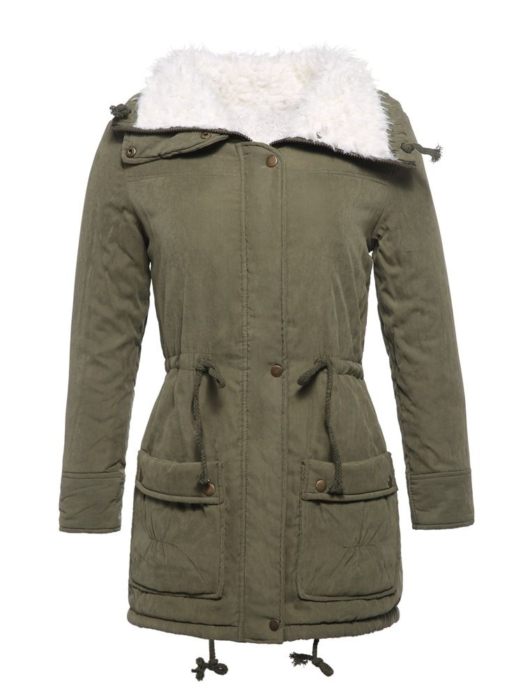 Veste Matelassée En Coton Mi-longue Droite Avec Poche À Boutonnage Simple Pour Femme