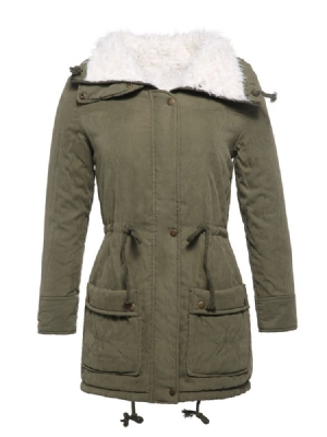 Veste Matelassée En Coton Mi-longue Droite Avec Poche À Boutonnage Simple Pour Femme