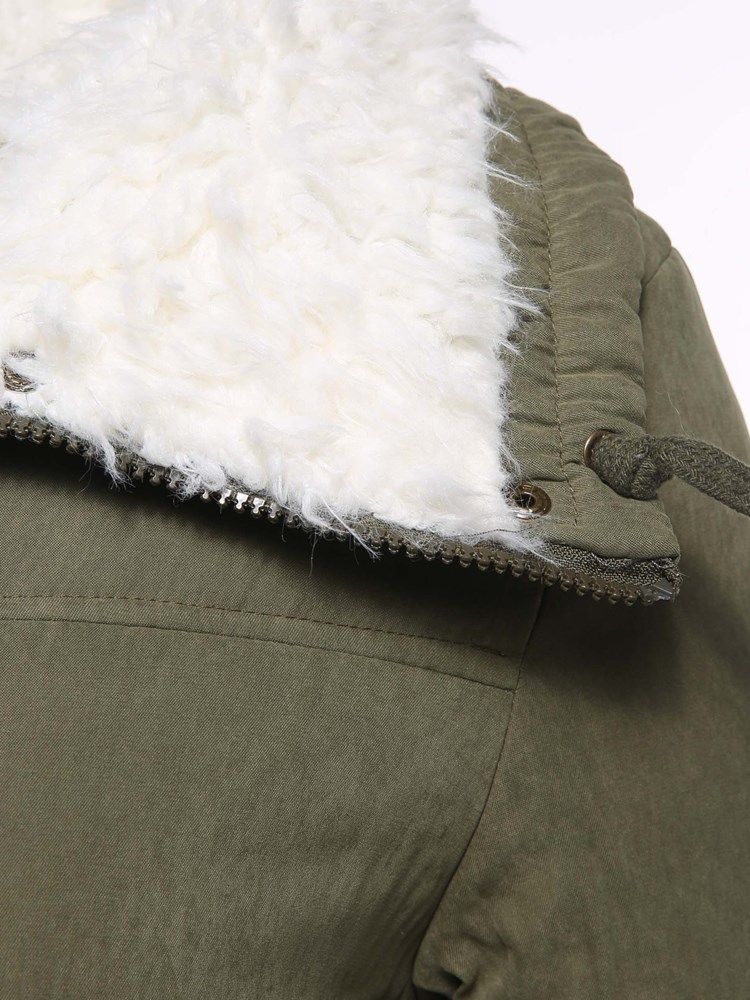 Veste Matelassée En Coton Mi-longue Droite Avec Poche À Boutonnage Simple Pour Femme