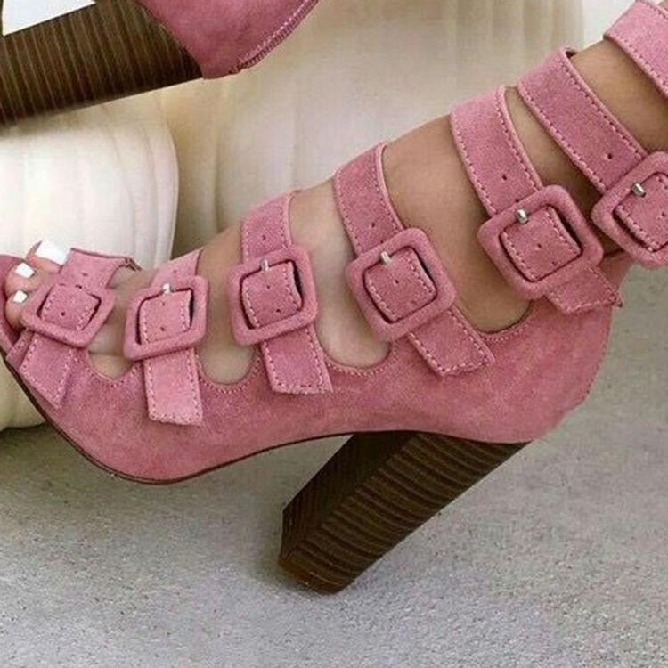 Bottines Roses À Bout Ouvert Et À Boucle Pour Femmes