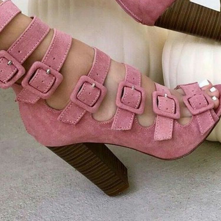 Bottines Roses À Bout Ouvert Et À Boucle Pour Femmes