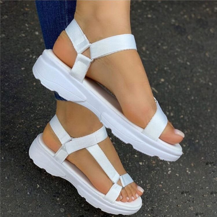 Chaussures Plates Velcro À Bout Ouvert Pour Femmes Avec Sandales De Couleur Bonbon