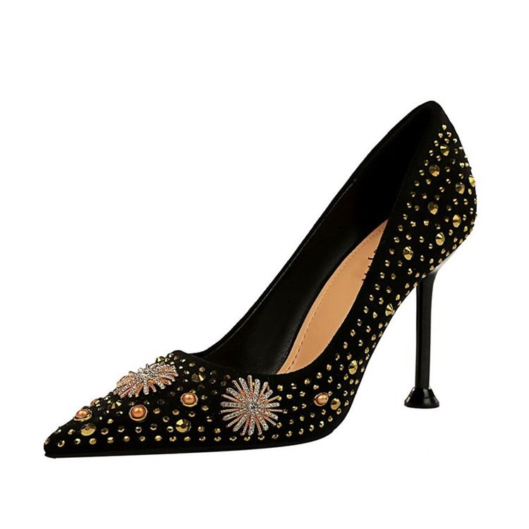 Chaussures À Talons Aiguilles Pour Femmes Bout Pointu Strass Unies