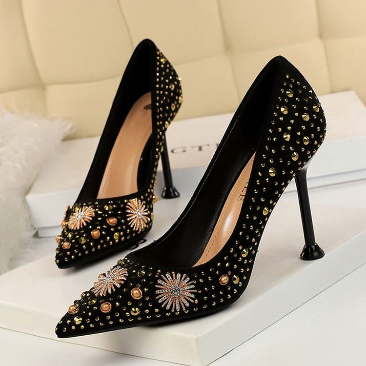 Chaussures À Talons Aiguilles Pour Femmes Bout Pointu Strass Unies