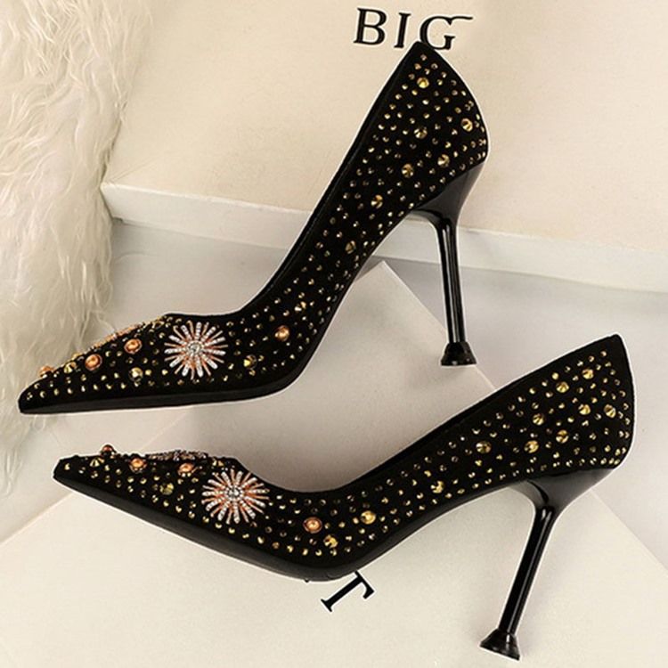 Chaussures À Talons Aiguilles Pour Femmes Bout Pointu Strass Unies