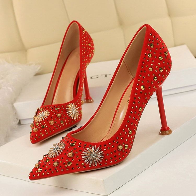 Chaussures À Talons Aiguilles Pour Femmes Bout Pointu Strass Unies