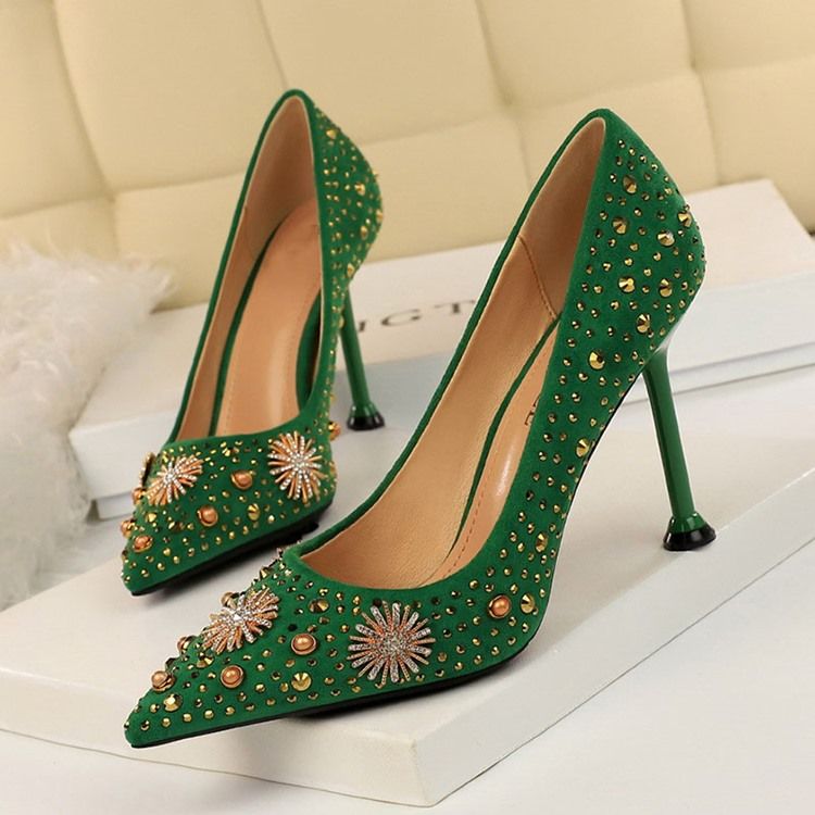 Chaussures À Talons Aiguilles Pour Femmes Bout Pointu Strass Unies