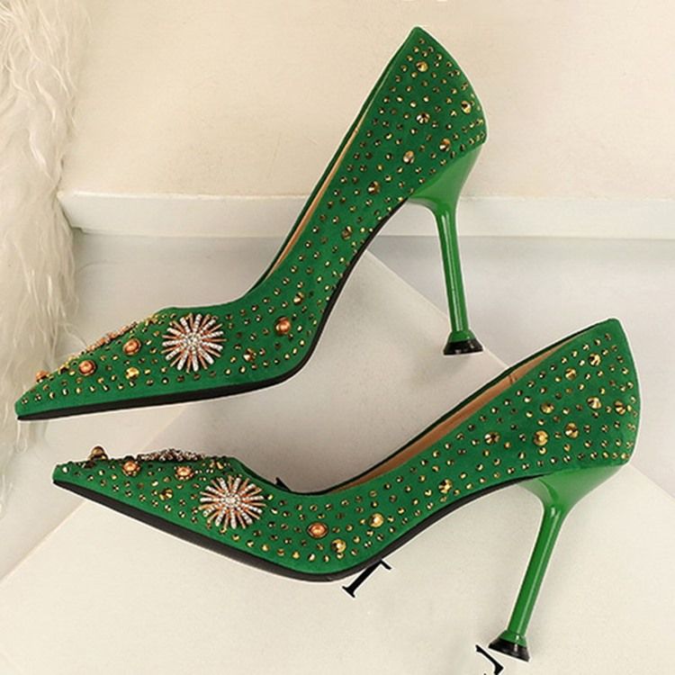 Chaussures À Talons Aiguilles Pour Femmes Bout Pointu Strass Unies