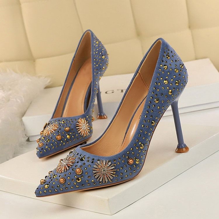 Chaussures À Talons Aiguilles Pour Femmes Bout Pointu Strass Unies