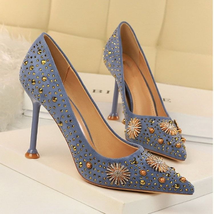 Chaussures À Talons Aiguilles Pour Femmes Bout Pointu Strass Unies