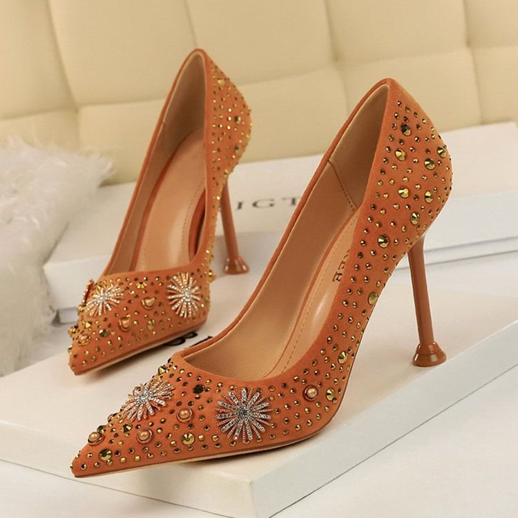 Chaussures À Talons Aiguilles Pour Femmes Bout Pointu Strass Unies