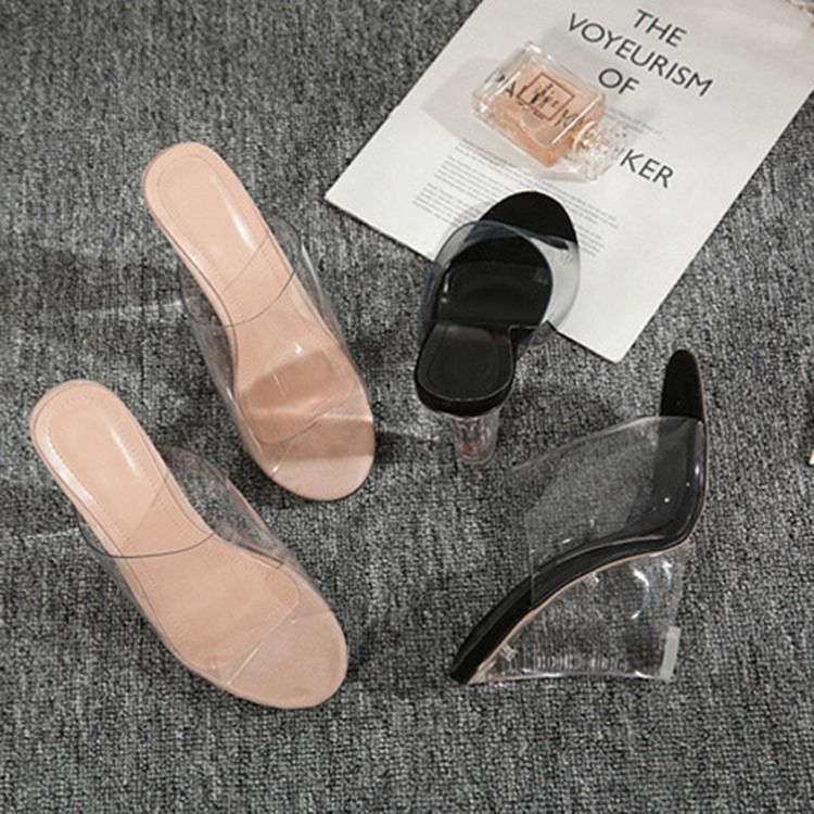 Mules À Enfiler À Talon Compensé En Pvc Pour Femmes