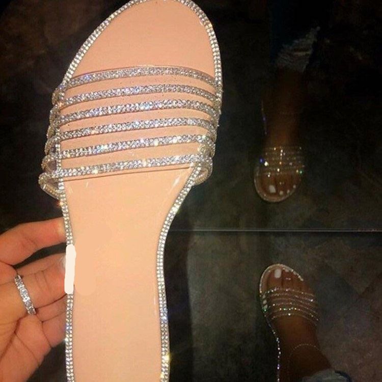 Pantoufles Plates En Strass Avec Pantoufles Pour Femmes En Pu