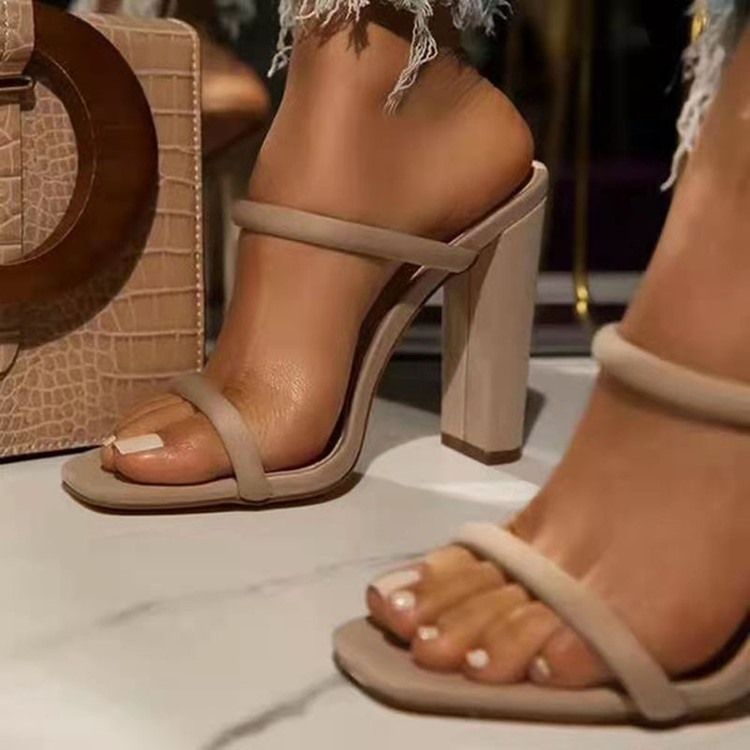 Pantoufles Western À Talons Épais Et À Fil De Tongs Pour Femmes