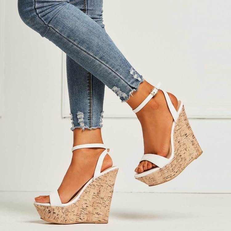 Sandales Compensées À Boucle De Style Ligne Unie Pour Femmes