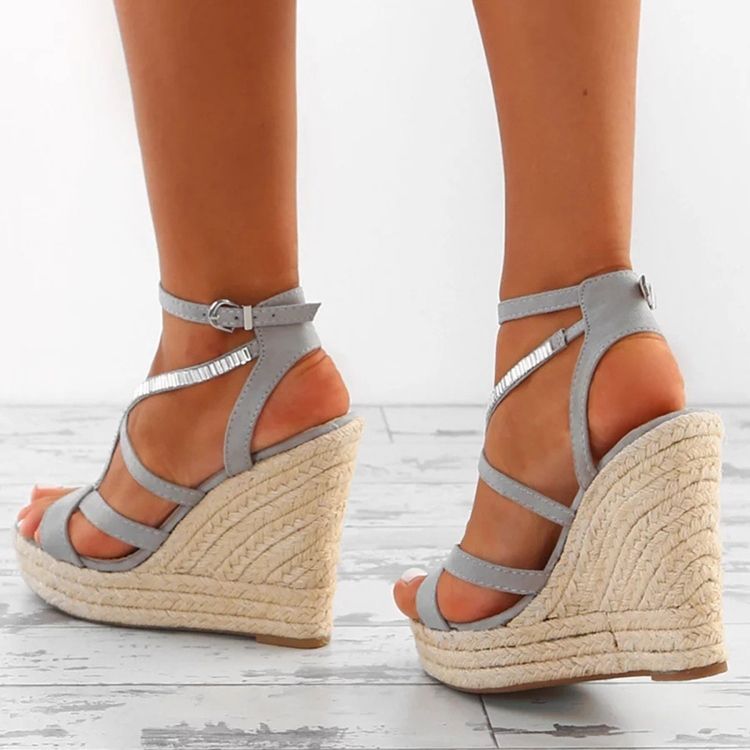 Sandales Espadrilles À Talons Compensés Et À Plateforme Tissée En Strass Pour Femmes