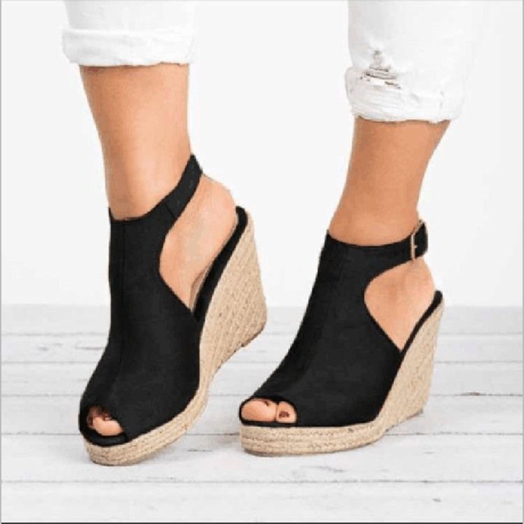 Sandales Pour Femmes À Talons Compensés Et À Boucle Peep Toe En Pu