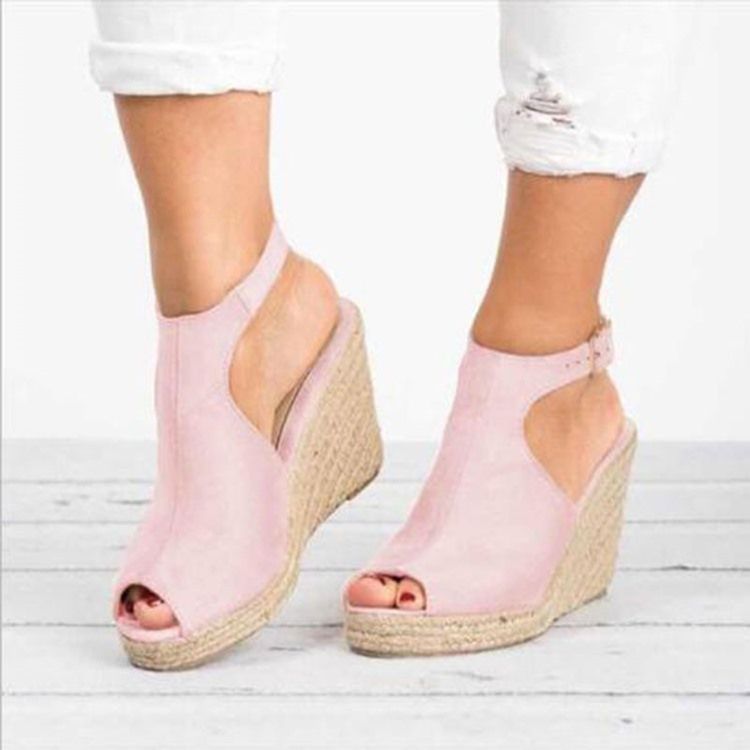 Sandales Pour Femmes À Talons Compensés Et À Boucle Peep Toe En Pu