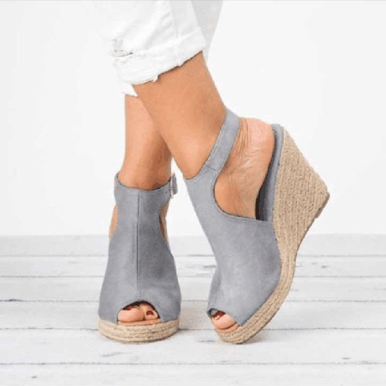 Sandales Pour Femmes À Talons Compensés Et À Boucle Peep Toe En Pu