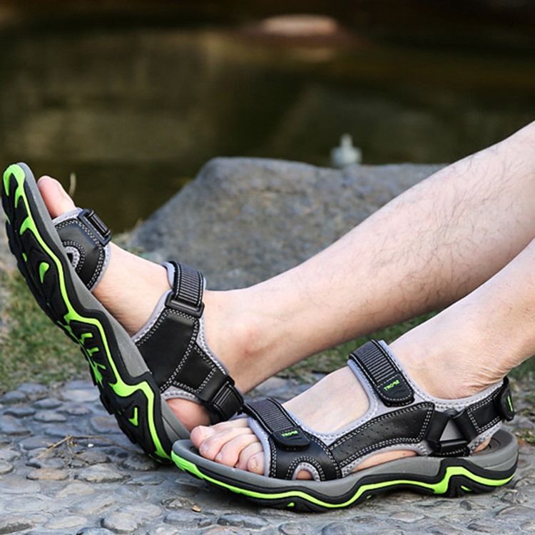 Sandales Pour Hommes À Bout Ouvert Et Velcro Color Block