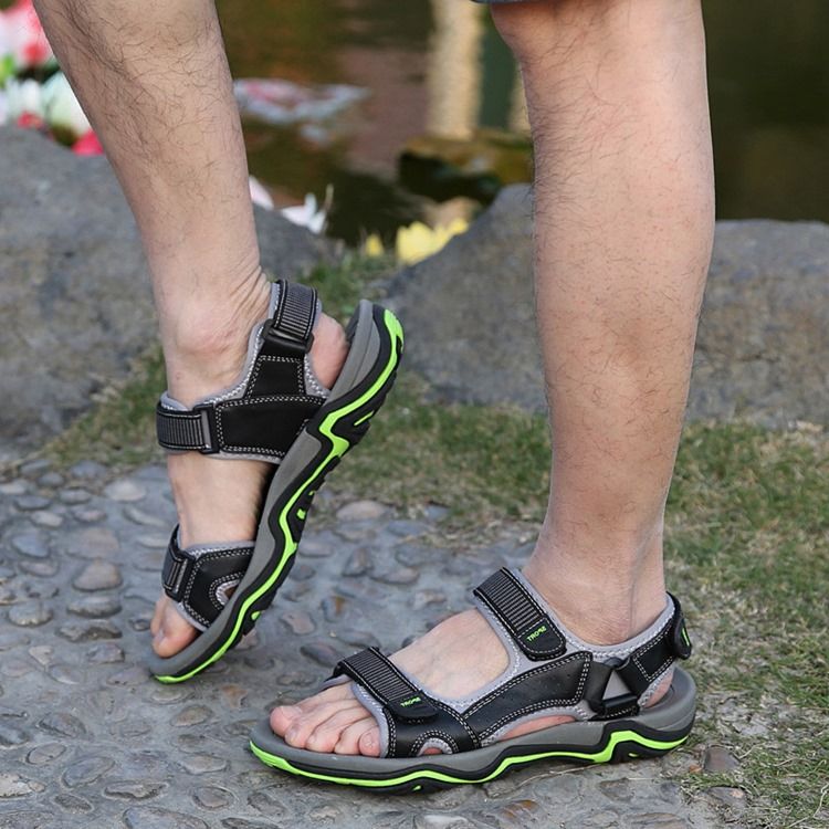 Sandales Pour Hommes À Bout Ouvert Et Velcro Color Block