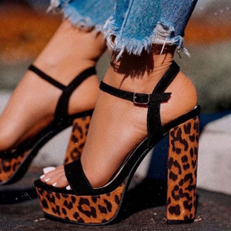 Sandales Imprimées À Talons Épais Et À Boucle De Style Ligne Pour Femmes