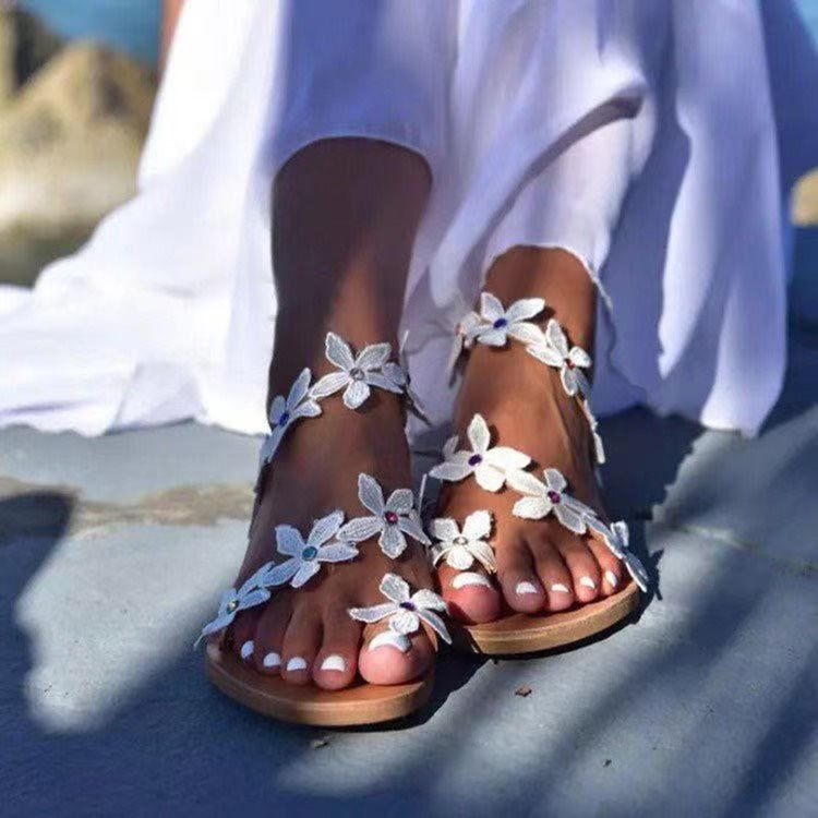 Sandales Plates À Bout Rond Et Appliques Pour Femmes