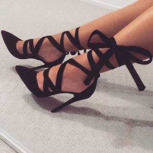 Sandales À Talons Aiguilles À Lacets Noires Sexy Pour Femmes