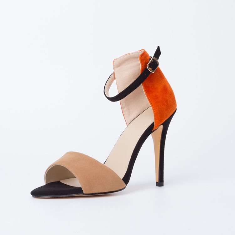 Sandales À Talons Aiguilles Orange Patchwork À Bride Arrière Pour Femmes