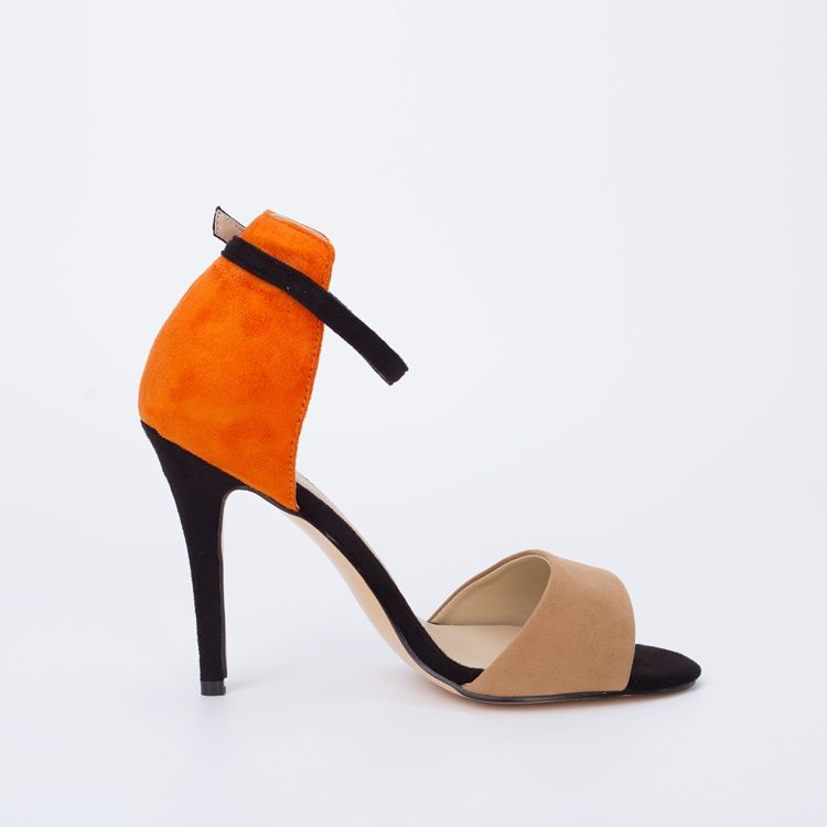 Sandales À Talons Aiguilles Orange Patchwork À Bride Arrière Pour Femmes