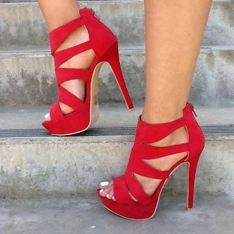 Sandales À Talons Aiguilles Rouges En Faux Suède Pour Femmes