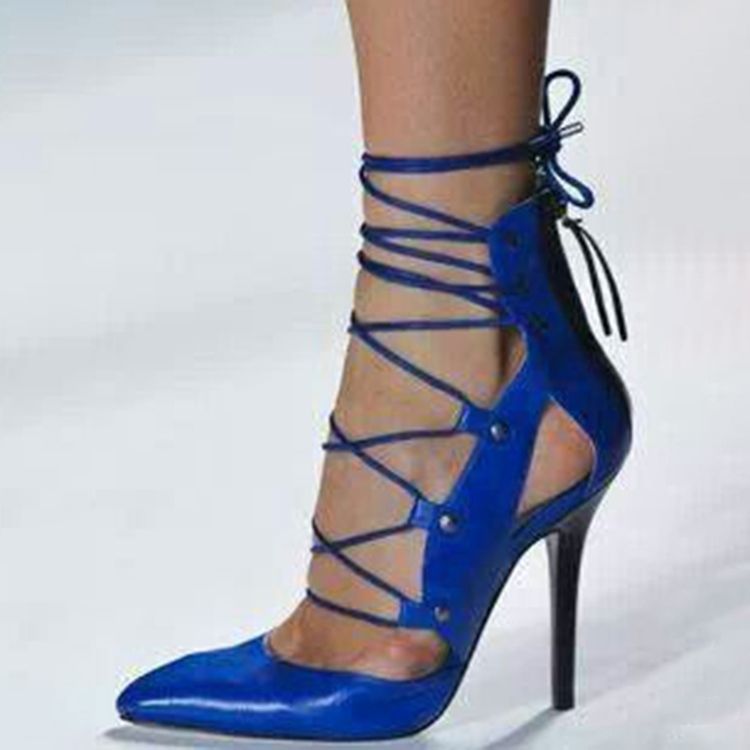 Talons Aiguilles À Lacets Bleu Royal Pour Femmes