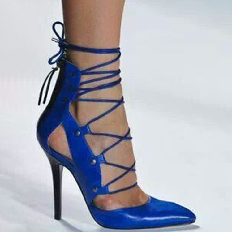 Talons Aiguilles À Lacets Bleu Royal Pour Femmes